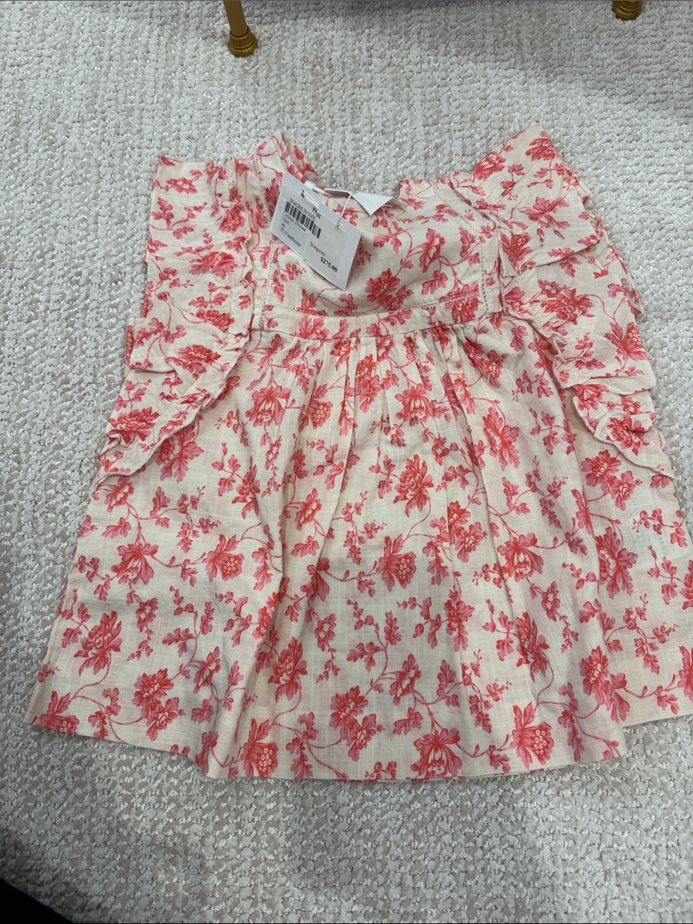 Bonpoint Girls Cream Floral Ruffle Summer blouse top - Pink Print